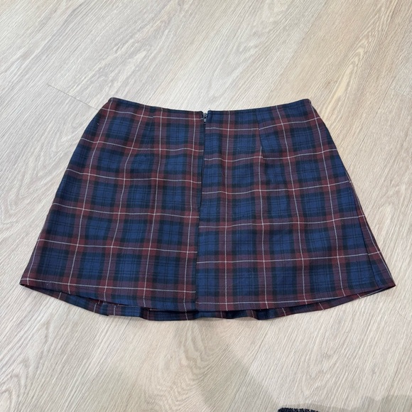 Lip Service Navy and Burgundy Plaid Pleated Mini Skirt with Buckles - Picture 2 of 5